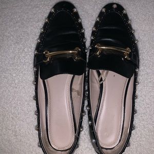 Black Zara Flats with pearls and gold details